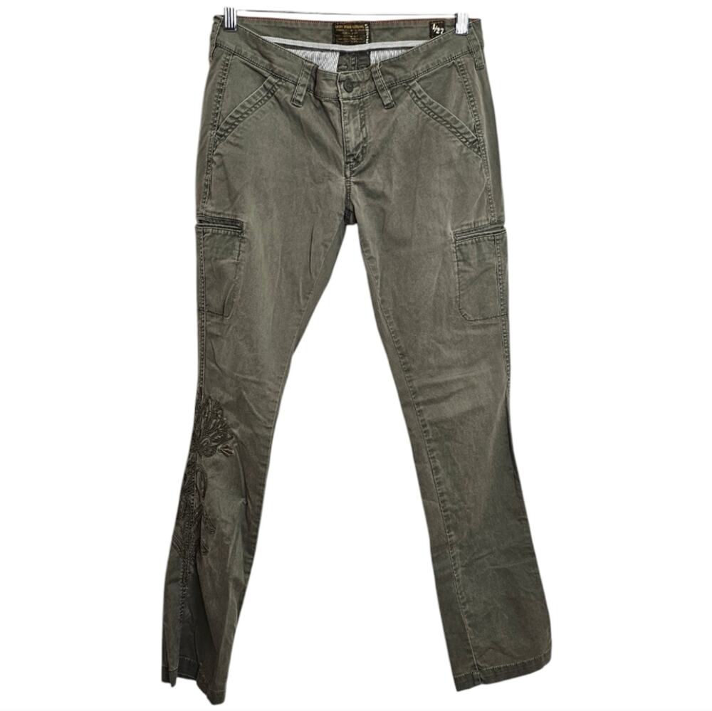 Vintage Y2K Lucky Brand Military Green Low Rise Embroidered Cargo Pants 27